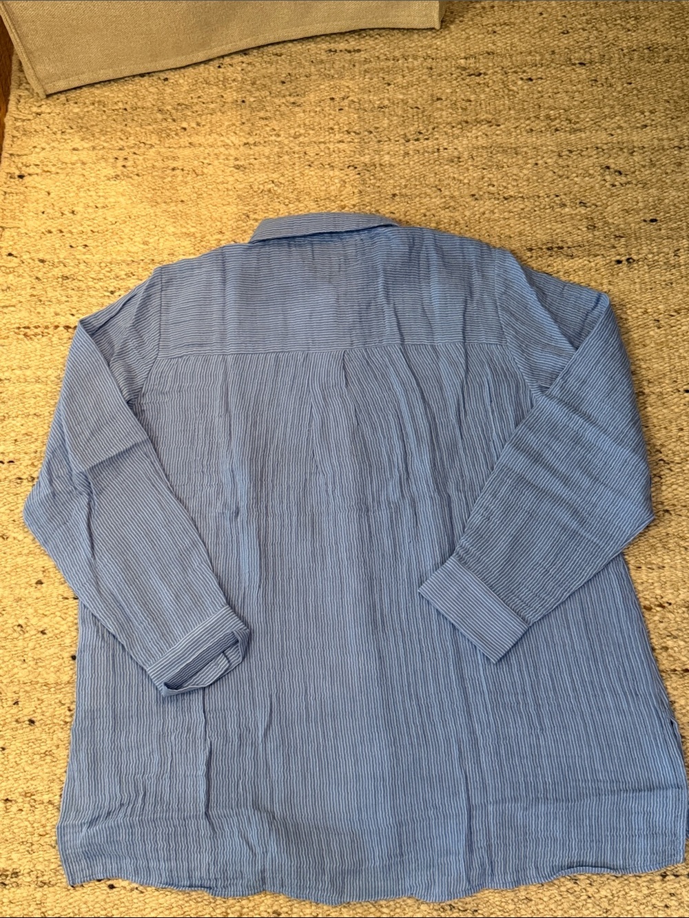 NWT Eileen Fisher Cotton Gauze Striped Classic Collar Shirt - Cornflower - Picture 5 of 6